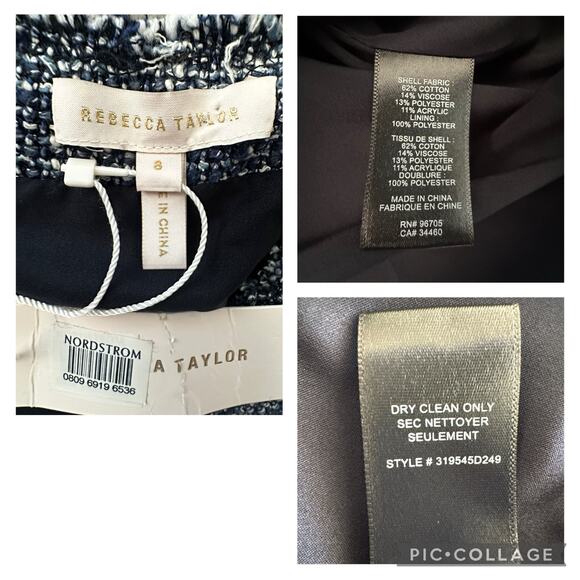 REBECCA TAYLOR Tweed Dress Navy Sleeveless Fit & Flare Fringe Women’s Size 8 NEW - Picture 15 of 16